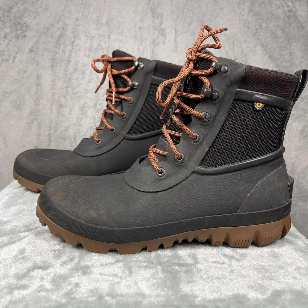 Bogs Arcata Lace Boots Mens 12 Black Waterproof Insulated Winter Snow 72754-201